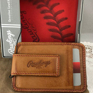 Baseball Stitch Front Pocket Wallet Brown and Red